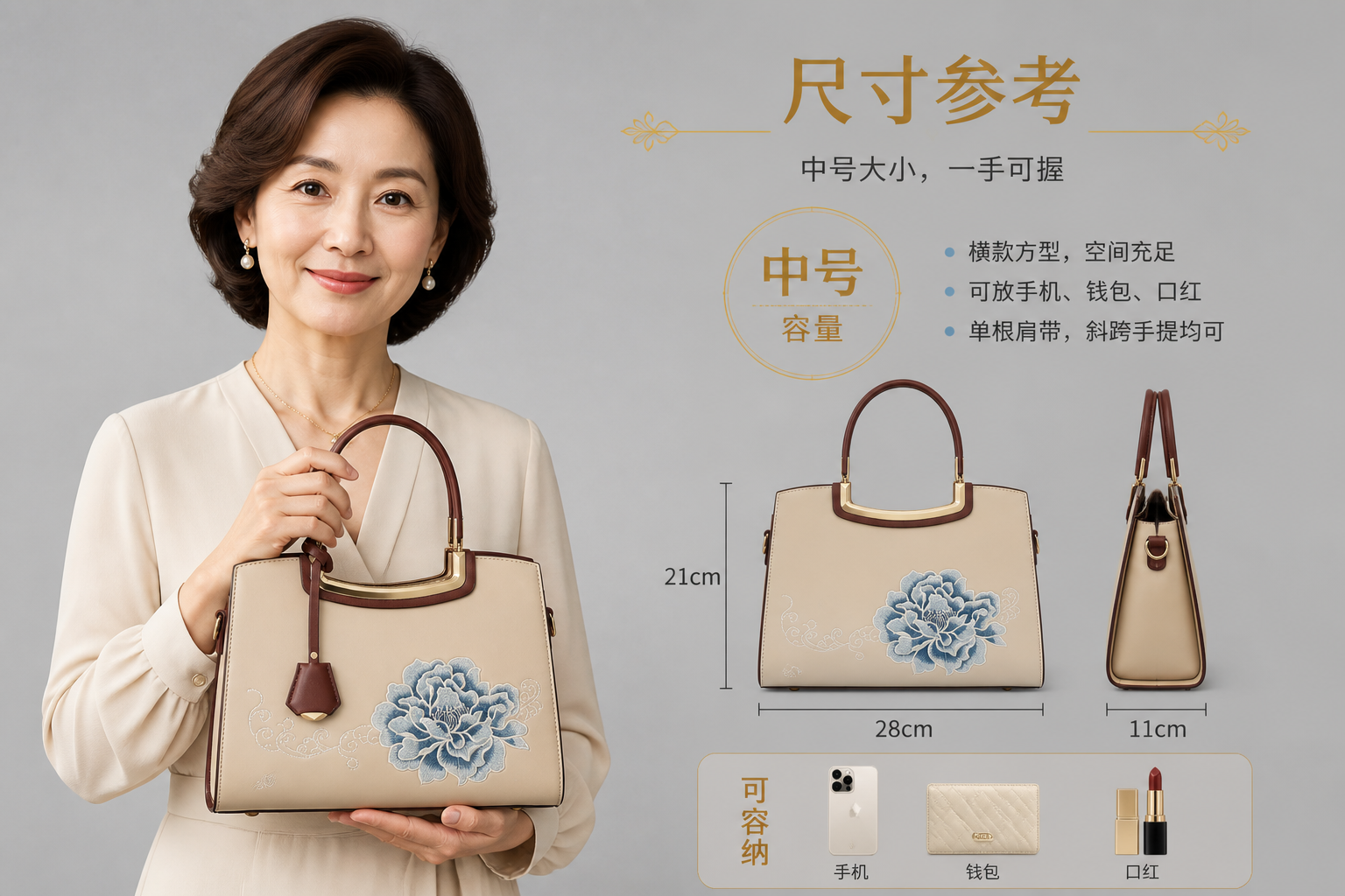尺寸参考，展示与身体的比例